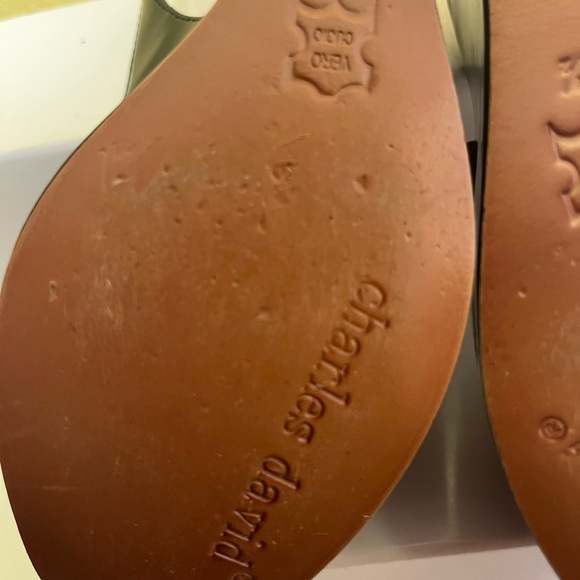 New Charles David Black Patent Open Toe Sling Back Wedge Sandal! - Picture 6 of 11